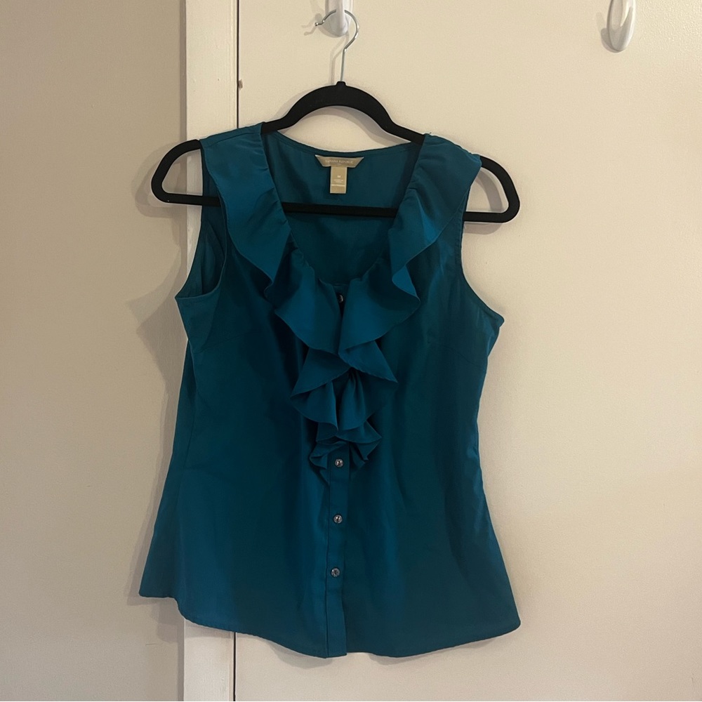 Banana Republic teal sleeveless blouse with ruffles